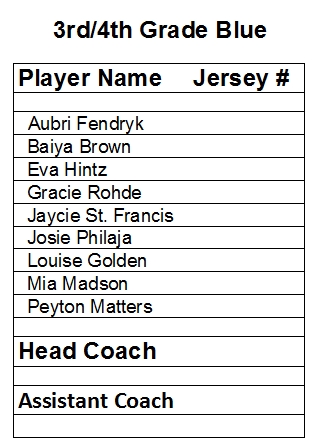 2018-2019 3rd-4th Grade Blue Team Roster 2018-2019 3rd-4th Grade Blue Team Roster