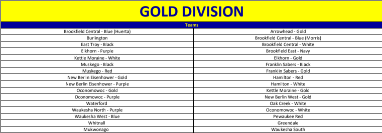 Gold Division Team List